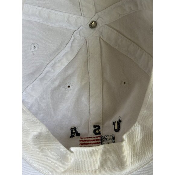 American Flag On White Cotton Dad Cap American Themed 4th Of July Has Stain - Picture 4 of 6